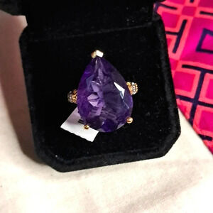 Natural Amethyst Solitaire Ring In 925 Sterling Silver.